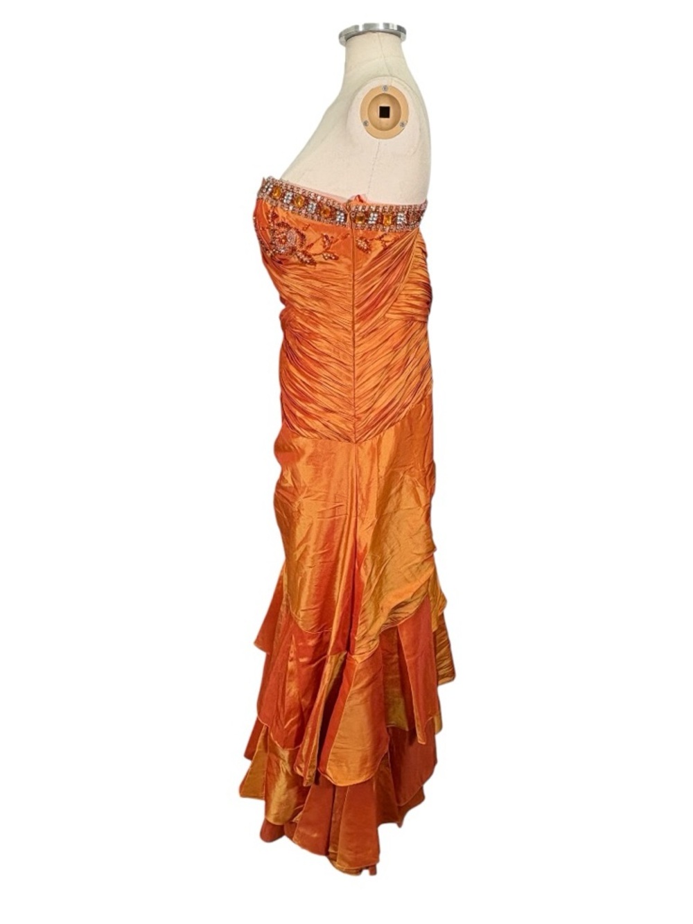 Vintage May Queen Y2k 90s Strapless Ruched Ruffle Mermaid Formal Gown Size 10 - Picture 5 of 12